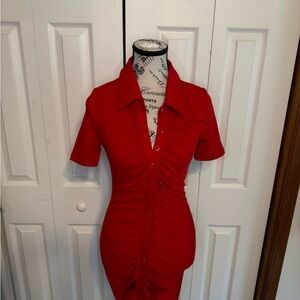 Venxi Red bodycon‎ Button-Up Dress
